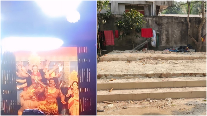দেড়শ’ বছরের পুরনো দুর্গা মন্দির ভাঙচুর করে জমি দখলের অভিযোগ
